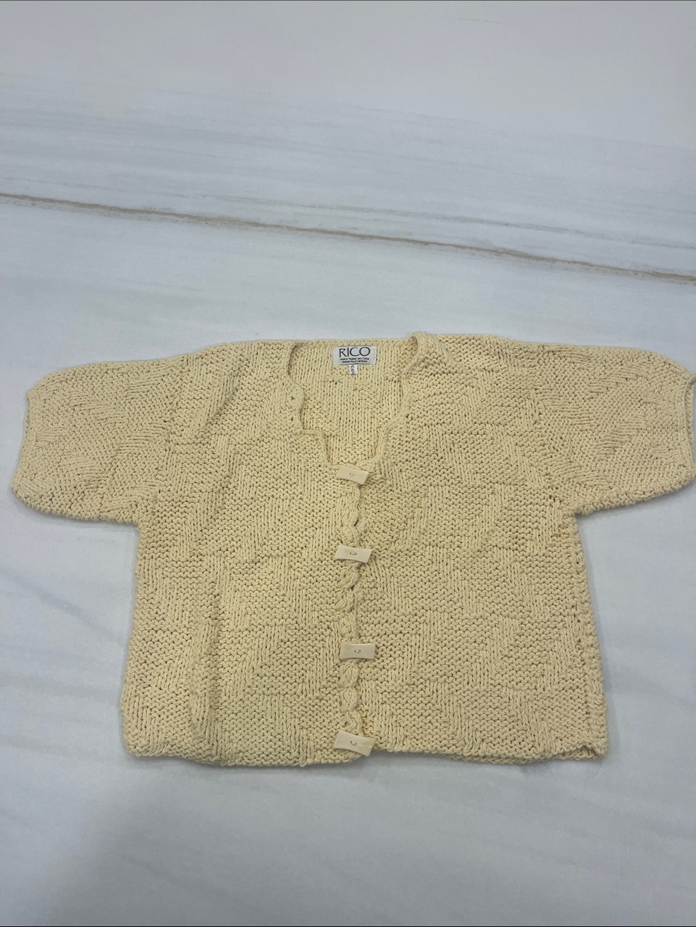 Rico Cream Knit Short-Sleeve Button Cardigan